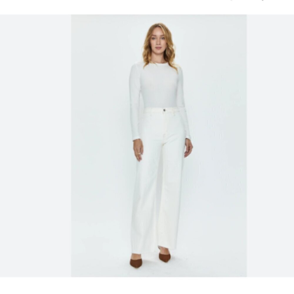 New PISTOLA Penny High-Rise Wide Leg Jeans in Off-white Sand Size 31 US 12